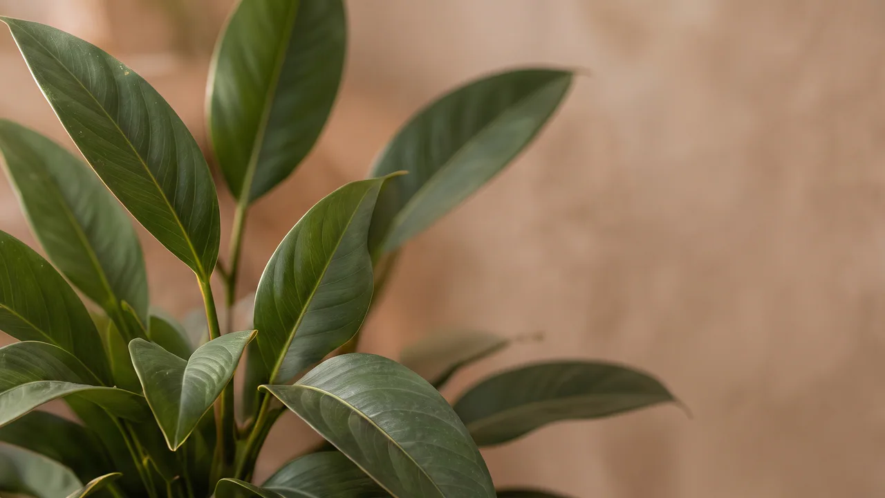 Lush green leaves in warm window light against an oat wall — AI concept render