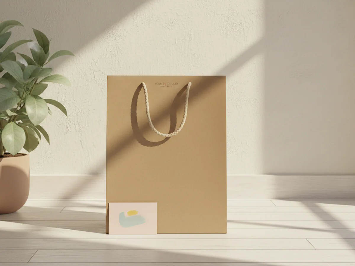 A kraft paper shopping bag with rope handles — AI concept render