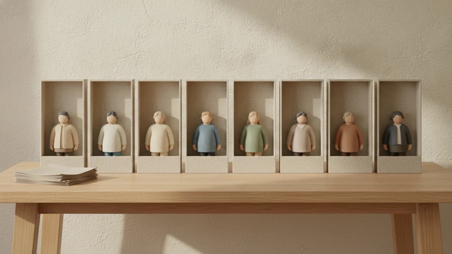 Unbranded boxed figurine sets arranged in a row for a corporate gifting order — AI concept render